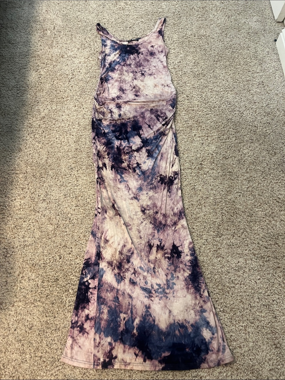 Tie-Dye Maxi Dress navy, pink, purple and cream